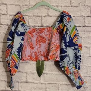 FARM Rio Blue and Orange Patterned Blouse